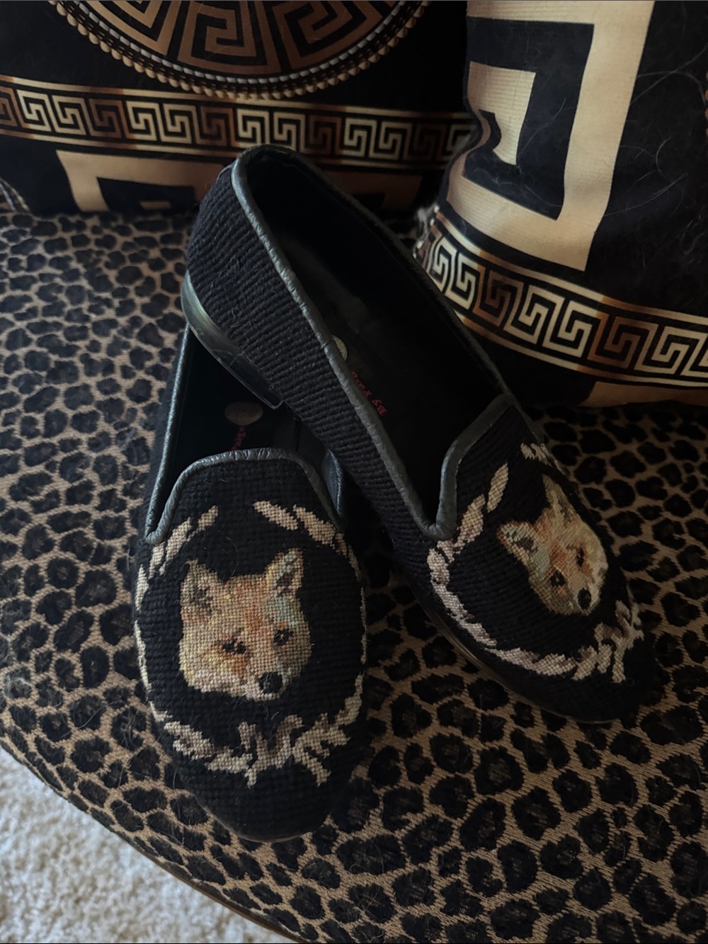 By Paige Black Fox Needlepoint Loafers